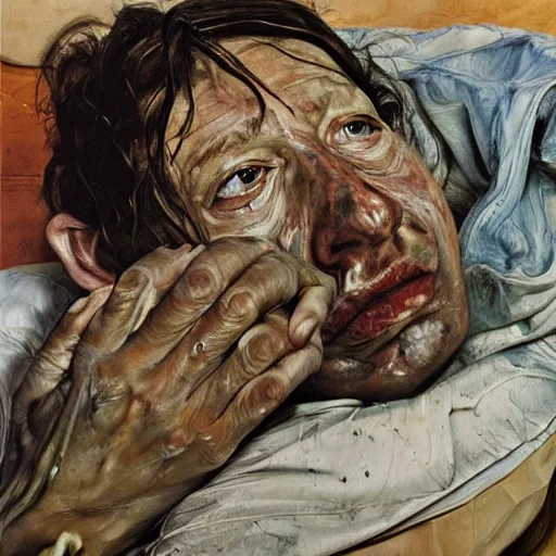 Prompt: high quality high detail painting by lucian freud and jenny saville, hd, madness, turquoise