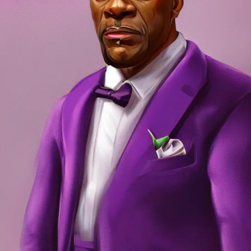 Image similar to a portrait of a muscular older black man with cornrows and a purple suit with a monocle on, D&D, sci-fi, elegant, hopeful, muscular, highly detailed, digital painting, artstation, concept art, smooth, sharp focus, illustration