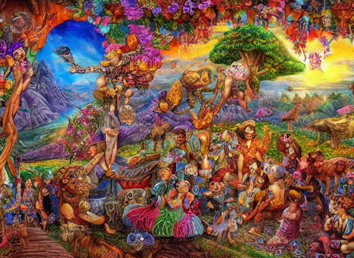 Image similar to folk art, lowbrow, matte painting, 3 - d highly detailed, in the style of josephine wall,