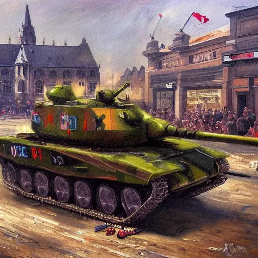 Image similar to army of the european union with tanks fighting on the streets of budapest 2 0 2 2, highly detailed oil painting