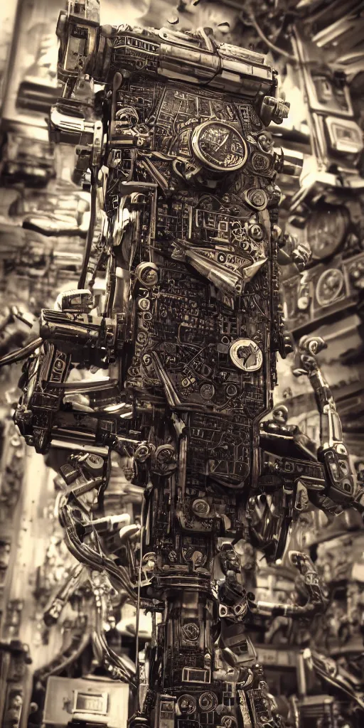 Image similar to time traveling machine futuristic cybernetic realistic prop photo in antique store, detailed, photography, trading on artstation, wideshot, 8K