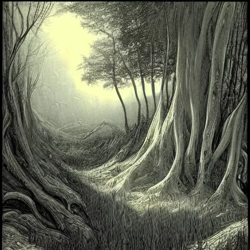 Prompt: painting of a landscape by jeremiah ketner and gustave dore | horror themed | creepy