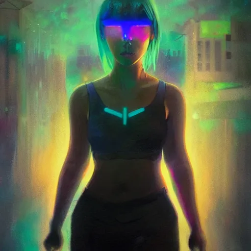 Image similar to instagram girl nora _ kyzy in neon future aether gear, hyperrealistic full figure, bladerunner street alley, art of elysium by frank frazetta and by jeremy mann and by alphonse mucha, fantasy art, photo realistic, dynamic lighting, artstation, full figure poster, volumetric lighting, very detailed face, 4 k, award winning