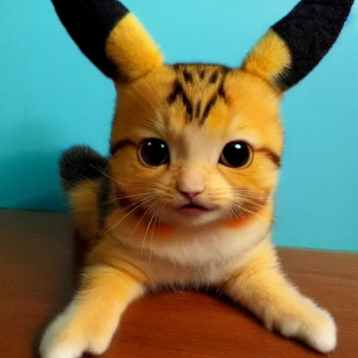 Prompt: half pikachu, half cat, baby animal, cute, adorable