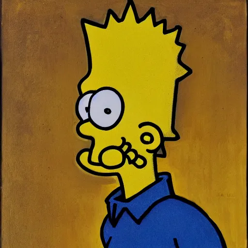 Prompt: Bart Simpson trapped in a Max Ernst painting