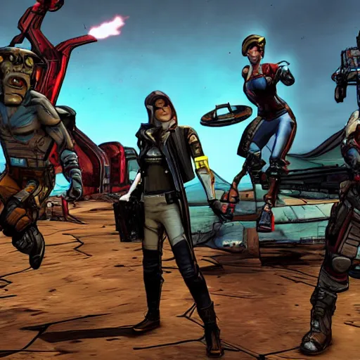 Prompt: Screenshot from new Borderlands DLC featuring Avengers, 8k photorealistic