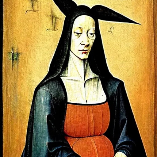 Image similar to a beautiful painting of a woman by hieronymous bosch