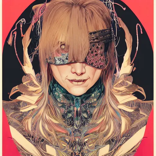 Image similar to portrait of crazy sia kate isobelle furler, symmetrical, glamour, hyper detailed, by yoichi hatakenaka, masamune shirow, josan gonzales and dan mumford, ayami kojima, takato yamamoto, barclay shaw, karol bak, yukito kishiro