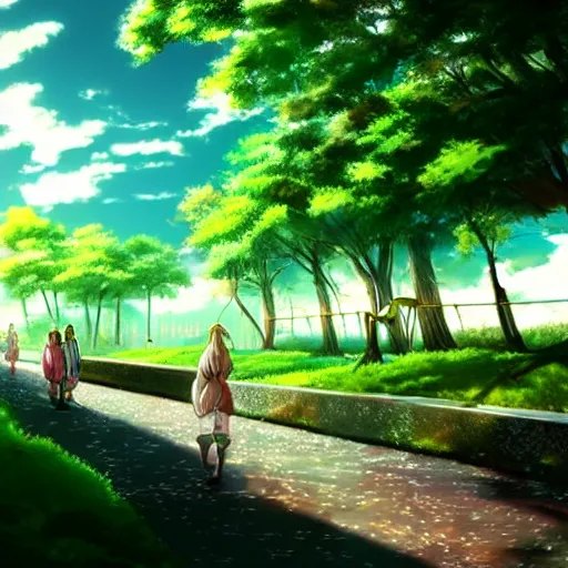 Image similar to anime tokyo school nature. beautiful lighting