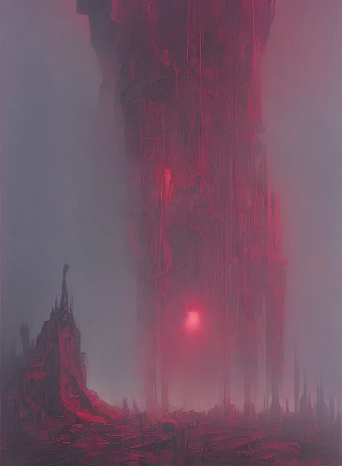 Image similar to the blind liberty of the few, red and purple palette, volume light, fog, by ( h. r. giger ) and paul lehr