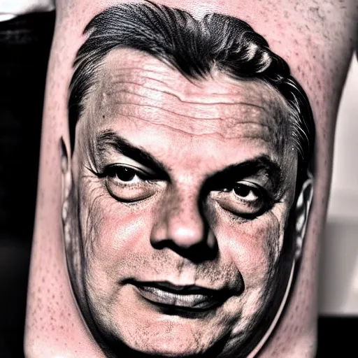 Prompt: tattoo of portrait photo of viktor orban, 8k,