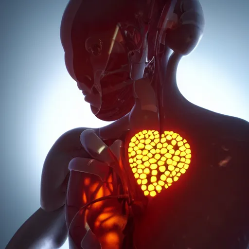 Image similar to a beating human heart inside a translucent orb, highly detailed biologically accurate human heart, unreal engine 5, path tracing, volumetric lighting, trending on artstation