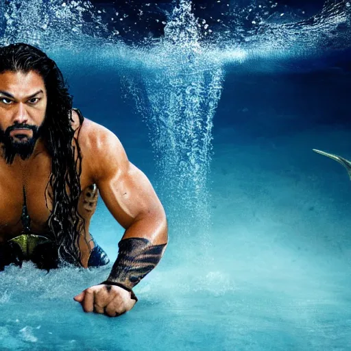 Image similar to portrait of roman reigns as aquaman, under the ocean