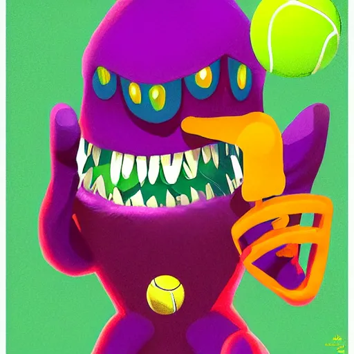 Image similar to a tennis ball monsters cinematic poster, colorful, digital art, fantasy, magic, chalk, trending on artstation, ultra detailed, professional illustration by basil gogos