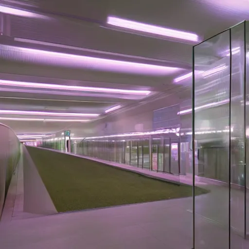 Prompt: a pastel colour Polaroid photo of a side profile free standing illuminated escalator connected to nothing with iridescent Perspex panels in a field, nostalgic