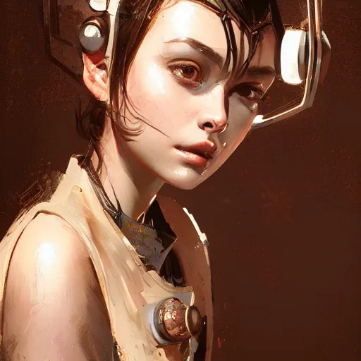 Prompt: portrait of a beautiful cute girl with robot ears by greg rutkowski, 4k, intricate details, coffee background