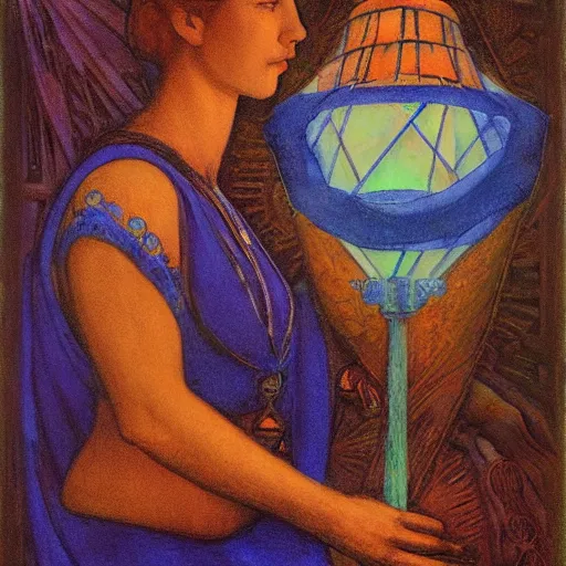 Image similar to the dawn queen with her lantern, by annie swynnerton and diego rivera and nicholas roerich, symbolist, dramatic lighting, elaborate geometric ornament, art brut, smooth, sharp focus, extremely detailed, leo and diane dillon, adolf wolfli, soft pastel colors