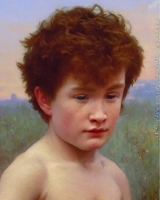 Image similar to beautiful glorious realistic oil painting of young conan 0'brien, bokeh, baroque style by bouguereau, sunset, highly detailed, 8 k intricate