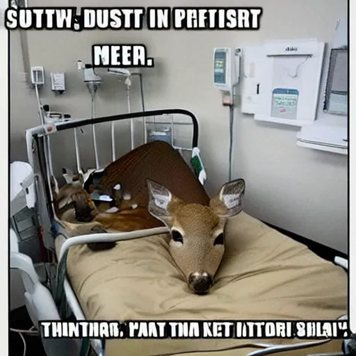 Image similar to deer in a hospital bed meme