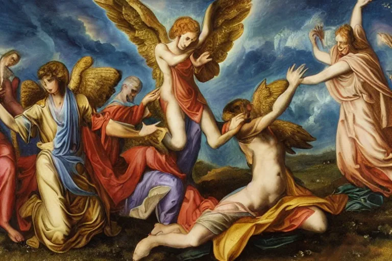 Prompt: the archangels breaking covenant laying with the daughters of man in the days of enoch