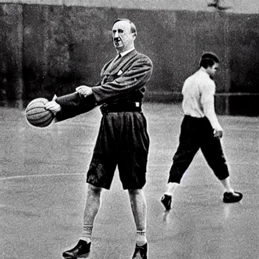 Image similar to hitler playing basketball, realistic, detailed, upscaled