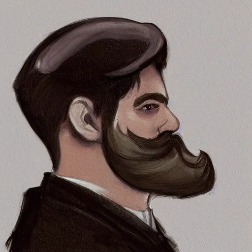 Image similar to a brown haired man with a 5 o'clock shadow mustache, detailed, edward hopper, trending on artstation,