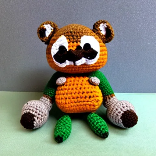 Image similar to crocheted tom nook, high quality