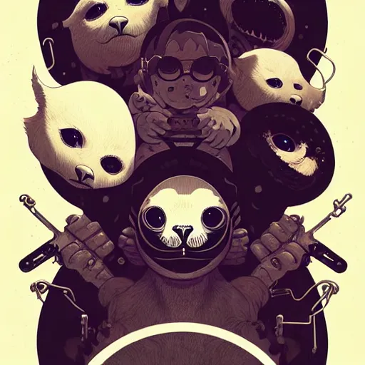 Prompt: highly detailed metal album cover featuring a cute white baby seal in a mosh pit by atey ghailan, by greg rutkowski, by greg tocchini, by james gilleard, by joe fenton, by kaethe butcher
