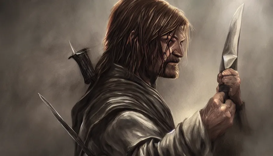 Image similar to death of boromir, beautiful realistic artwork on artstation