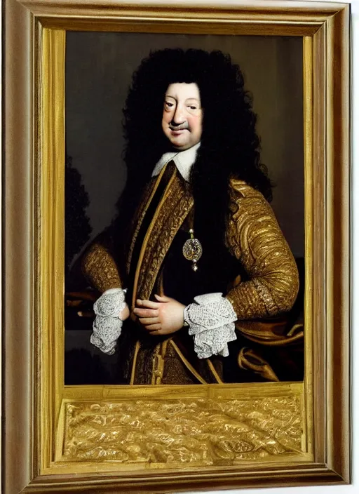 Prompt: portrait of Louis xiv of France in his coronation garb by hyacinthe rigaurd