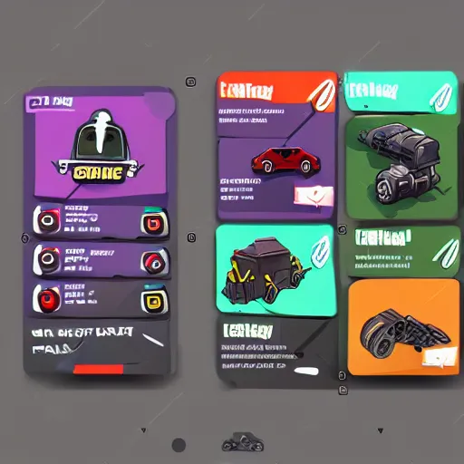 Image similar to car engine car parts concept art card, comic page, realistic fortnite, ui card