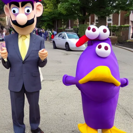 Prompt: Mr bean cosplaying as waluigi, candid hd photography