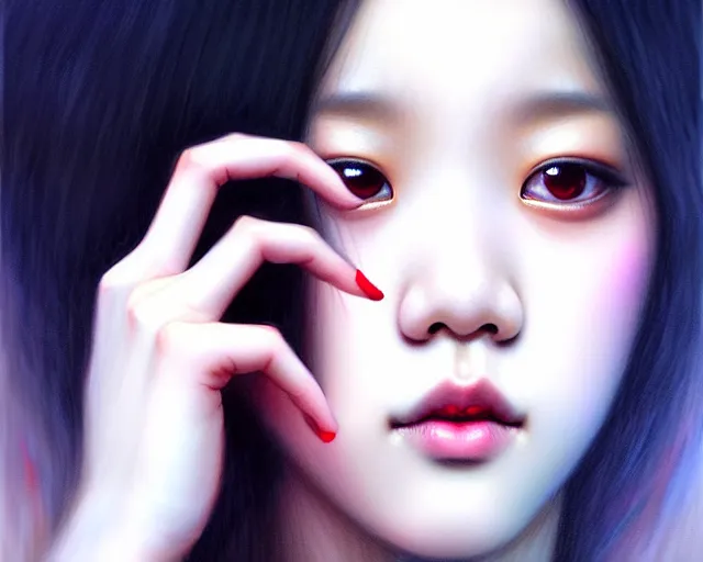 Image similar to jisoo from blackpink, portrait, highly detailed, deep focus, elegant, digital painting, smooth, sharp focus, illustration, ultra realistic, 8 k, art by karol bak and agnes cecile