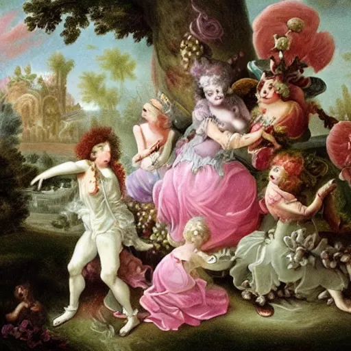 Prompt: pastel rococo horrors beyond our comprehension