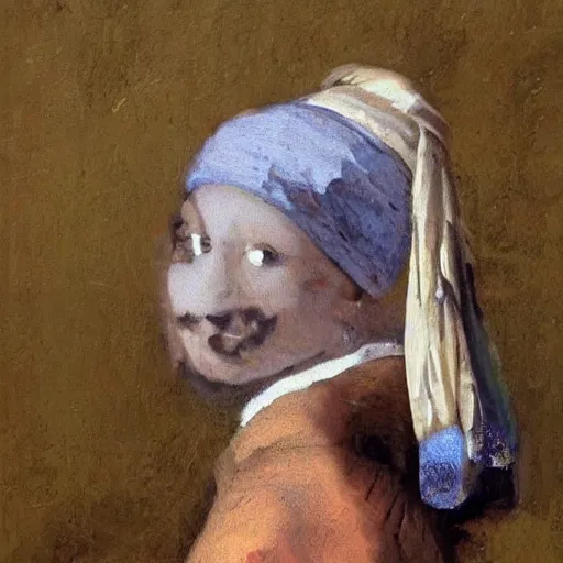 Image similar to a cat with a Pearl Earring by Johannes Vemeer, masterpiece, old master,