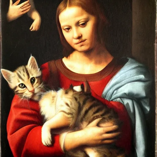 Image similar to Renaissance painting portrait of kittens