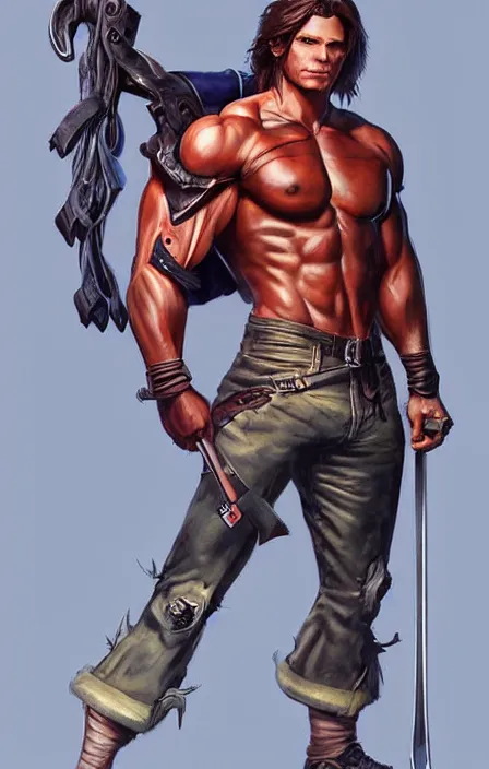 Prompt: pretty muscular sam winchester as a character in a final fantasy art design, character concept, sharp focus!, ultra detailed, art by artgerm and peter andrew jones, wlop