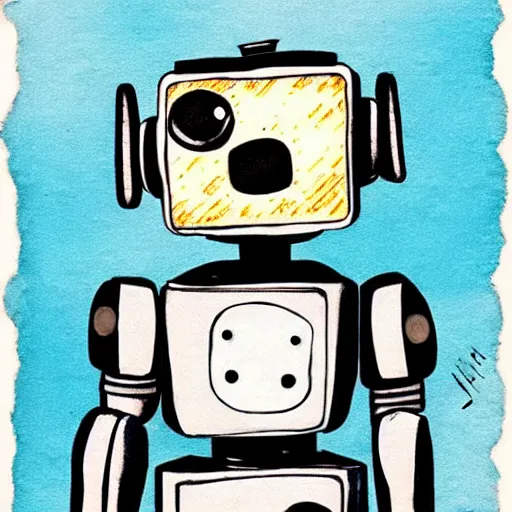 Prompt: a cute robot puppy!!!. ( ( ( alcohol ink on parchment, muted colors, shading, detailed, textured parchment background, 1 9 5 0 s concept art ) ) )