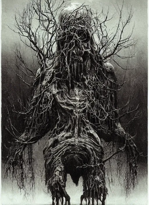 Image similar to santa claus, beksinski, eldritch, apocalypse, creepy creature, horror spooky