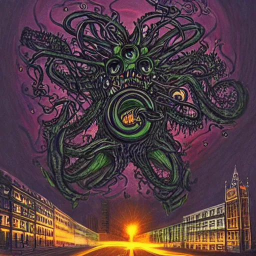 Image similar to Azathoth attacking London at night