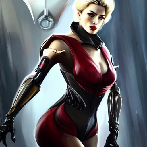Image similar to A combination of Ada Wong's and Grace Kelly's and Ashley Greene's appearances with blonde hair wearing Warframe armor, high tech, action shot, angular, full body portrait, futuristic, dramatic, fantasy, intricate, elegant, highly detailed, digital painting, artstation, concept art, matte, sharp focus, illustration, 8K, art by Donato Giancola and James Gurney
