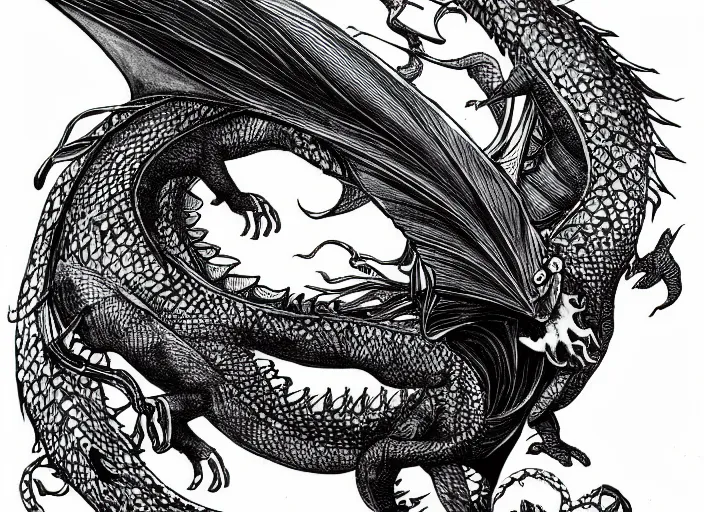 Image similar to black micron pen illustration, dragon steam punk, clean lines, really clear, crisp detail, fine pen, artstation, Olivia Kemp, julia Hill