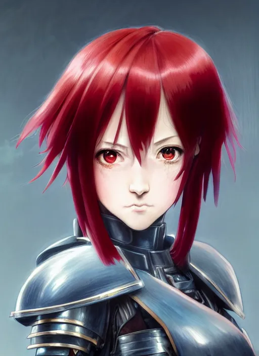 Image similar to portrait of Anime sister of battle, Warhammer 40000, cute-fine-face, red-short-hair pretty face, realistic shaded Perfect face, fine details. Anime. realistic shaded lighting by Ilya Kuvshinov katsuhiro otomo ghost-in-the-shell, magali villeneuve, artgerm, rutkowski, WLOP Jeremy Lipkin and Giuseppe Dangelico Pino and Michael Garmash and Rob Rey