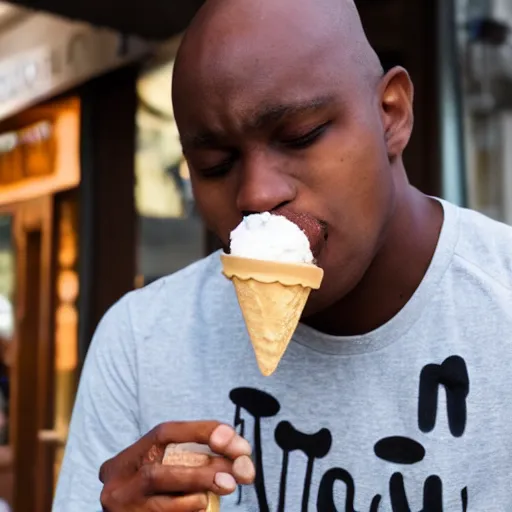 Image similar to a black man eating an icecream