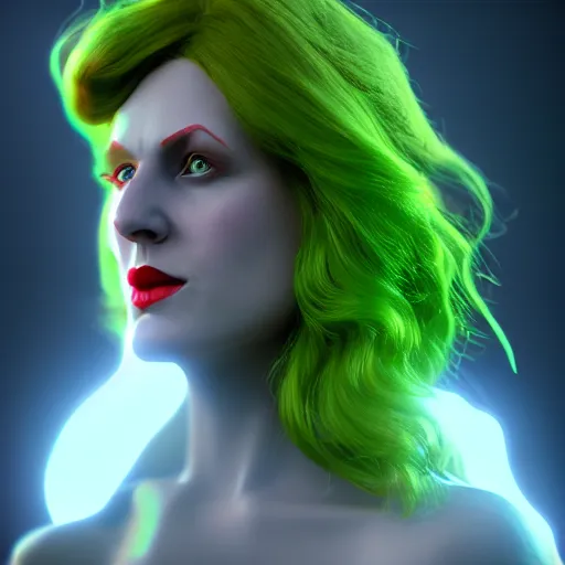 Prompt: redhead woman, art nouveau, villian, green, HD, Unreal Engine, 8K, Octane