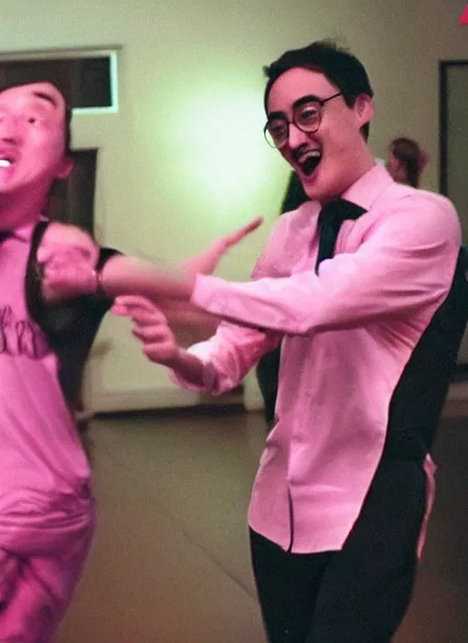 Image similar to a photo of filthy frank dancing next to goji