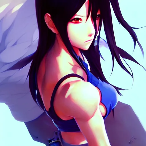 Image similar to tifa lockhart, portrait shinkai makoto studio ghibli studio key hideaki anno sakimichan stanley artgerm lau rossdraws james jean marc simonetti elegant highly detailed digital painting artstation pixiv