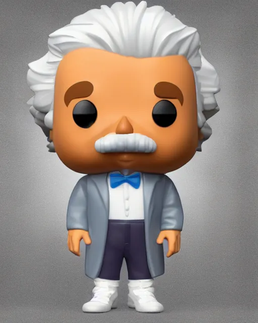 Prompt: full body 3 d render of albert einstein as a funko pop!, four, studio lighting, white background, single body, t pose, no shadow, blender, trending on artstation, 8 k, highly detailed