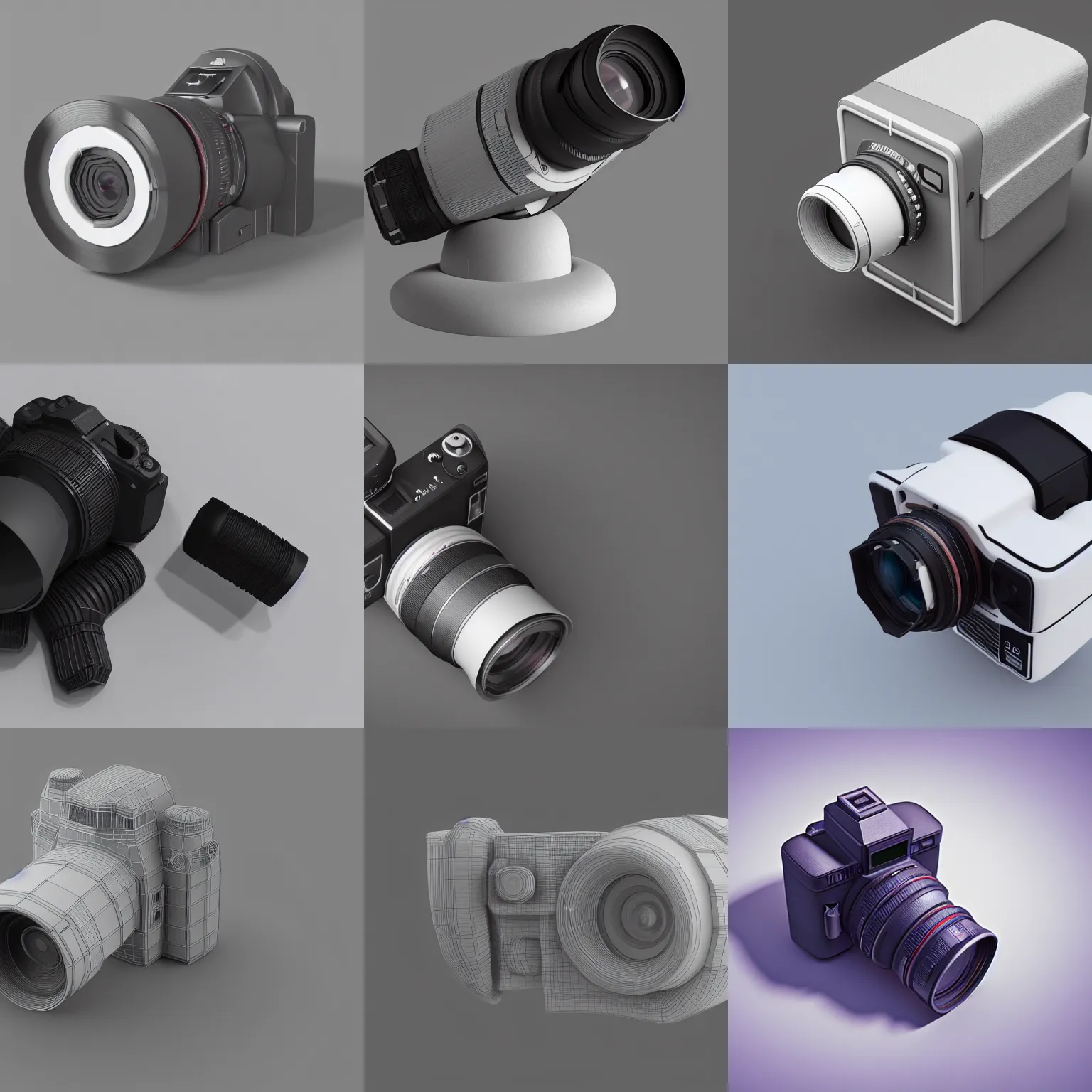 Prompt: camera, 3D clay render, octane render, 4k UHD, white background, isometric top down left view, diffuse lighting