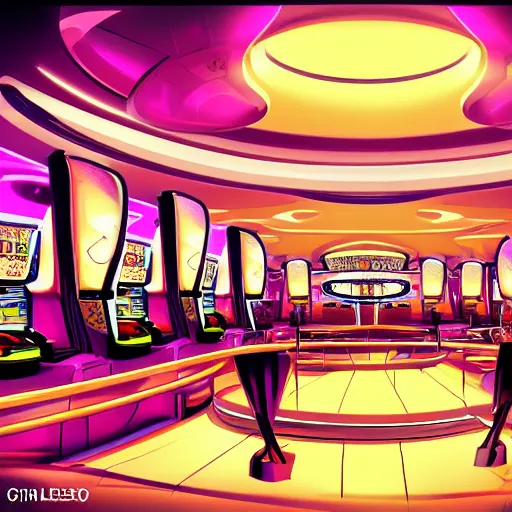 Image similar to futuristic casino, crisp, artistic, artstation, luxury, las vegas, beautiful, concept art, cartoon